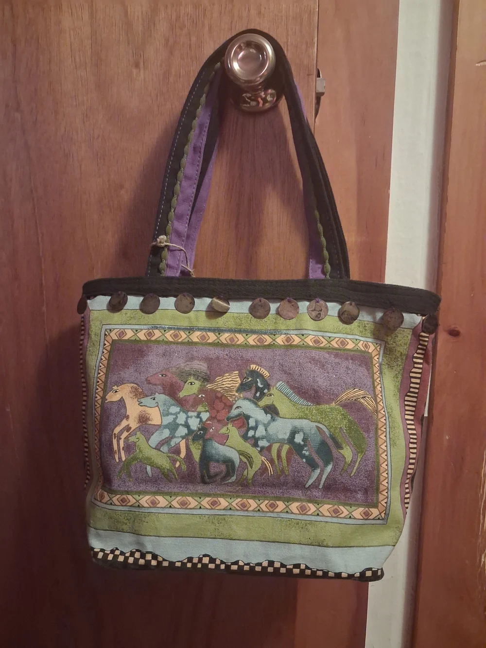 Laurel Burch Purple and Green Horse Print Tote